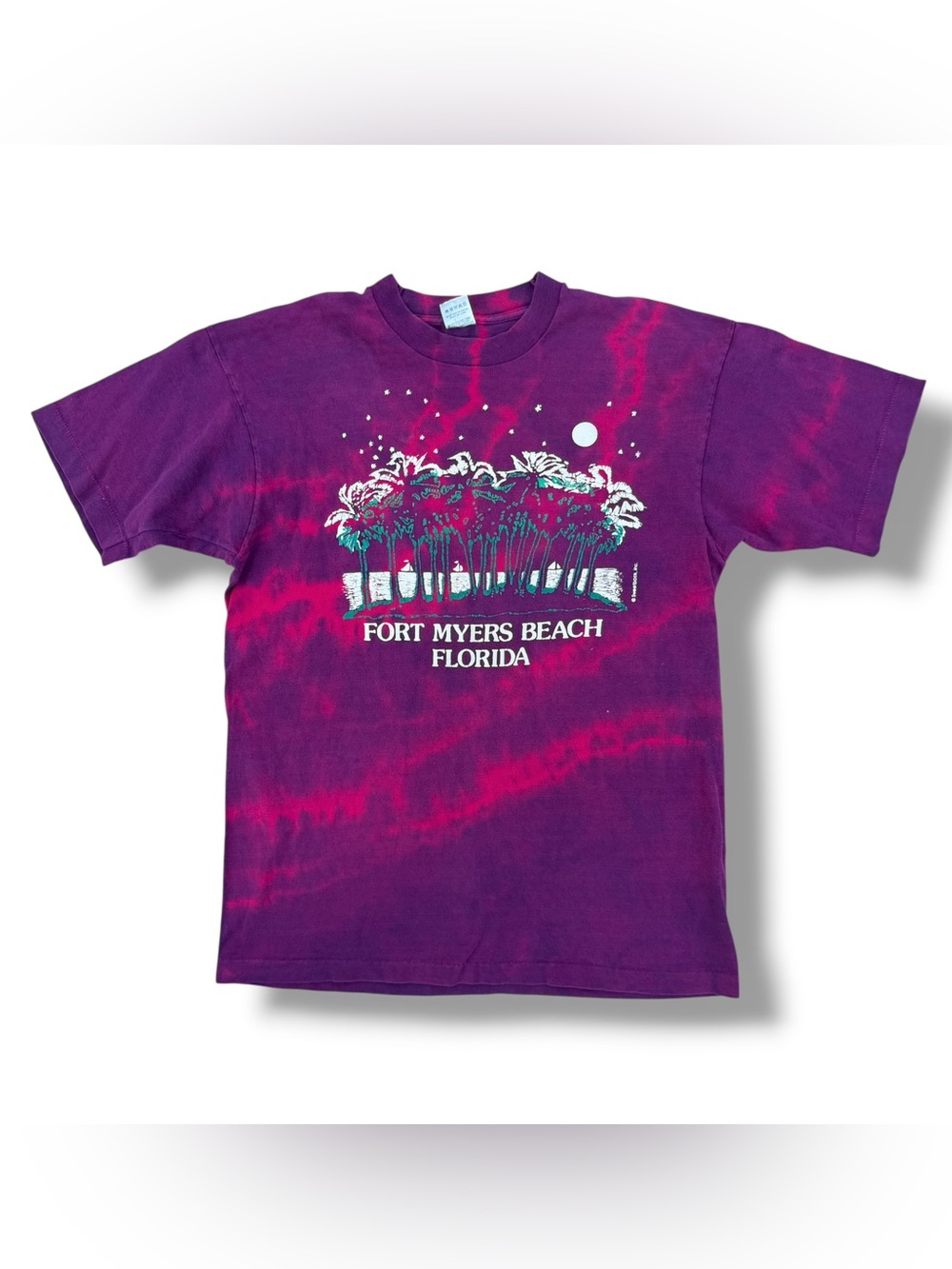 Vintage 90s Fort Meyers Beach Florida Tie-Dye Shirt Purple Size Large Fruit Loom